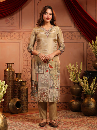 Women Ethnic Motifs Printed Regular Beads and Stones Kurta with Trousers & With Dupatta