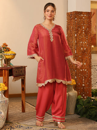 Rose Pink Paper Shimmer Lace Co-Ord Set
