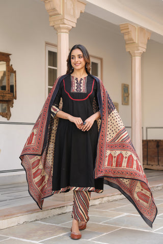 Black Solid 3-Piece Kurta Set