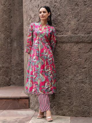 Floral Printed Regular Pure Cotton Kurta & Trousers