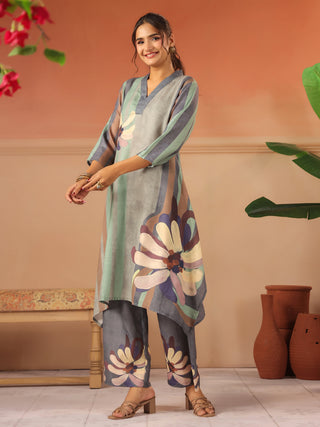 Pastel green and grey Abstract Print Co-Ord Set