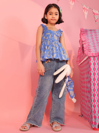 Print Cotton Peplum Crop Top