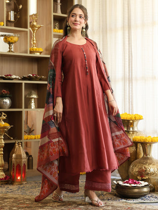 Brick Red Chanderi A-Line Kurta Set