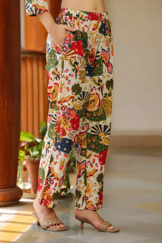 Printed Pure Cotton Round Neck Tunic With Trousers