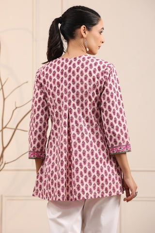 Women Lavender & Pink Printed Sequinned A-line Kurti