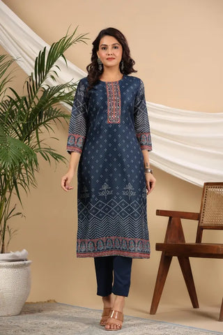 Women Blue Bandhani Printed Sequinned Kurta Set