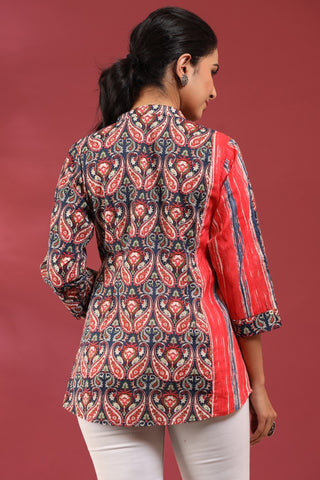 Women Blue and Red Paisley Printed A-Line Kurti