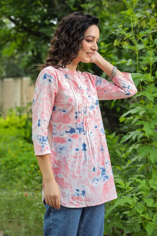 Women Pink Tie & Dye A-Line Kurti