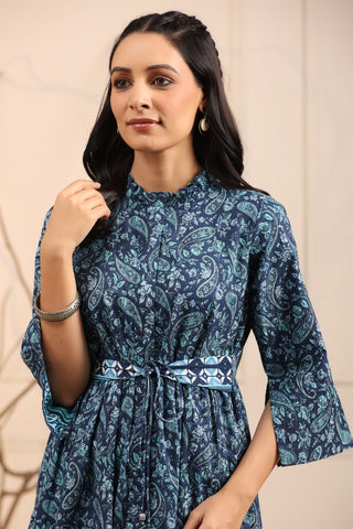 Women Navy Blue Ethnic Motifs A Line Dress