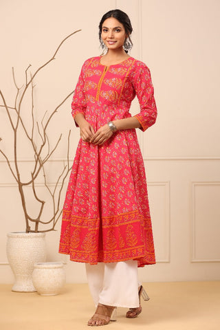 Women Fuchsia Ethnic Motifs Printed Anarkali Kurta