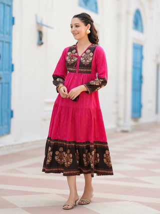 Ethnic Motifs Printed Cotton Fit & Flare Midi Dress