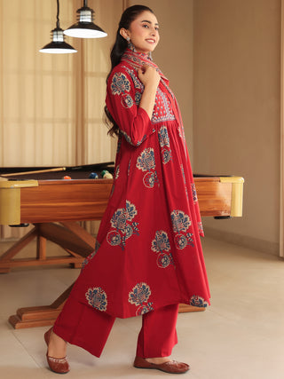 Women Ethnic Motifs Printed Regular Thread Work Pure Cotton Kurta with Trousers & With Dupatta (Copy)