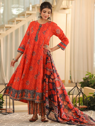 Women Ethnic Motifs Printed Regular Pure Cotton Kurta with Trousers & With Dupatta