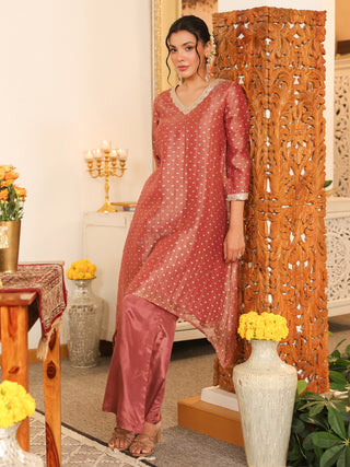 Dusty Rose Woven Butti Tissue Co-Ord Set with Pocket