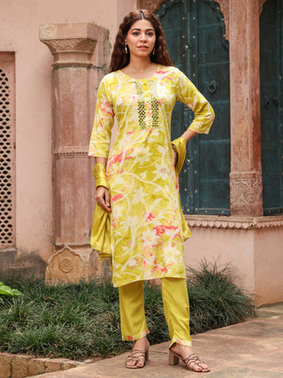 Green Floral Embroidered 3-Piece Straight Kurta Set