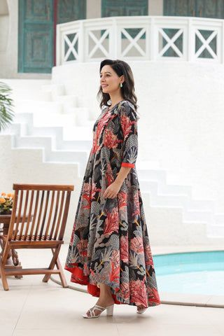 Tropical Printed Pure Cotton Maxi Ethnic Dresses