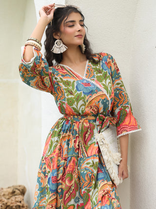 Women Ethnic Motifs Printed V-Neck Fit and Flare Ethnic Dress