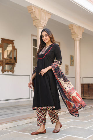 Black Solid 3-Piece Kurta Set