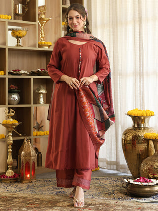 Brick Red Chanderi A-Line Kurta Set
