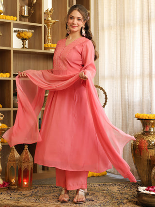 Light Pink Flared A Line Kurta Set with Pocket