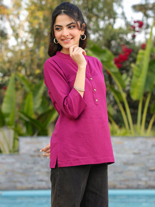 Women Mandarin Collar Cotton Regular Top