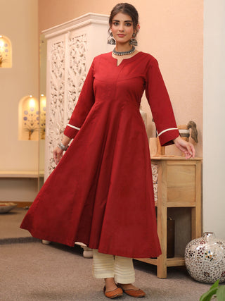 Red Solid Lace 3-Piece Kurta Set