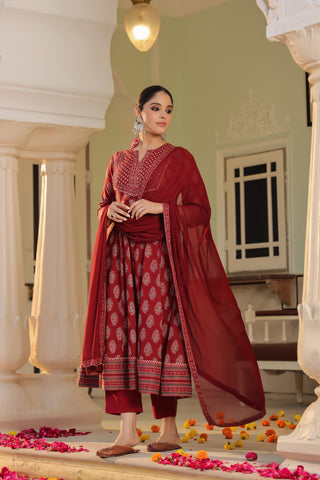 Women Ethnic Motifs Printed Regular Pure Cotton Kurta with Trousers & With Dupatta