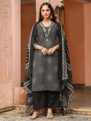 Black Printed 3-Piece Straight Kurta Set