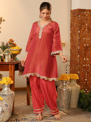Rose Pink Paper Shimmer Lace Co-Ord Set