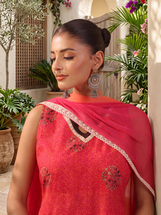 Women Ethnic Motifs Printed Empire Pure Cotton Kurta with Sharara & With Dupatta