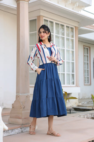 Blue Solid Fit & Flare Dress