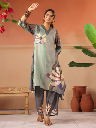 Pastel green and grey Abstract Print Co-Ord Set