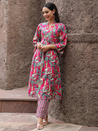 Floral Printed Regular Pure Cotton Kurta & Trousers
