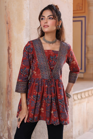 Floral Print Cotton Empire Top