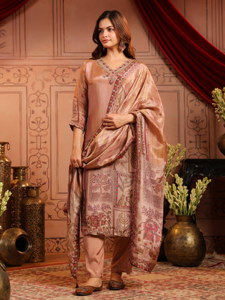 Women Ethnic Motifs Printed Regular Beads and Stones Kurta with Trousers & With Dupatta