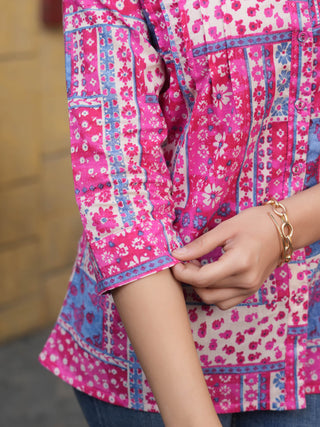 Women Pink Abstract Print A-Line Pure Cotton Kurti