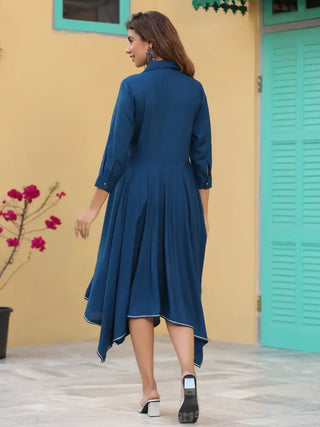 Women Blue Asymmetrical Hem Dress