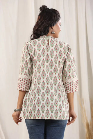 Women Green Ethnic Motifs Printed Pure Cotton Kurti