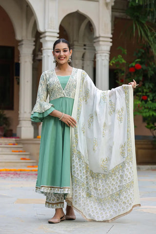 Women Green Anarkali Suit Set