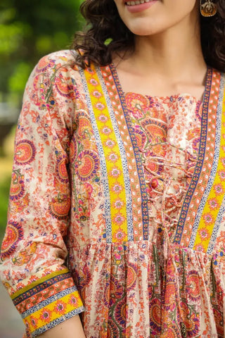 Women Beige Ethnic Motifs Printed Cotton Empire Top