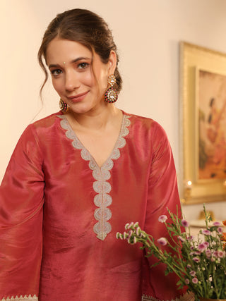 Rose Pink Paper Shimmer Lace Co-Ord Set