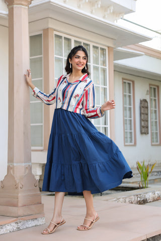 Blue Solid Fit & Flare Dress