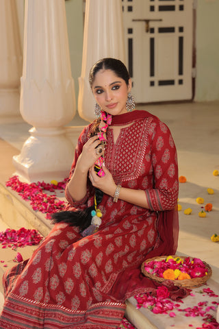 Women Ethnic Motifs Printed Regular Pure Cotton Kurta with Trousers & With Dupatta