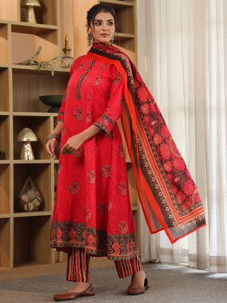 Women Ethnic Motifs Printed Regular Pure Cotton Kurta with Trousers & With Dupatta