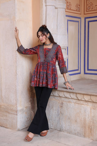 Floral Print Cotton Empire Top