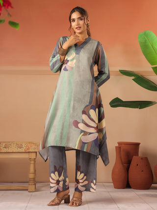 Pastel green and grey Abstract Print Co-Ord Set