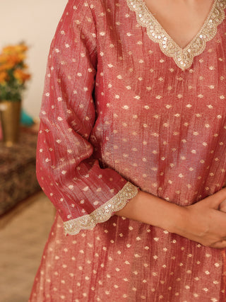 Dusty Rose Woven Butti Tissue Co-Ord Set with Pocket