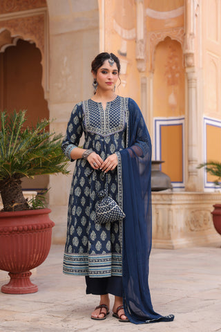 Women Ethnic Motifs Printed Regular Pure Cotton Kurta with Trousers & With Dupatta