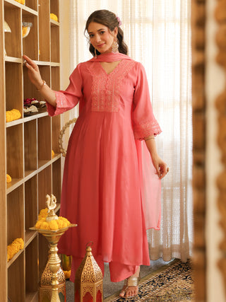 Light Pink Flared A Line Kurta Set with Pocket