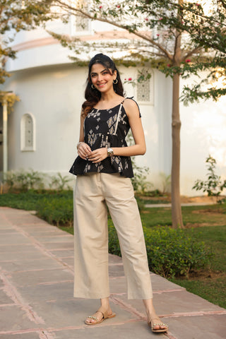 Black Abstract Print Fit & Flare Top